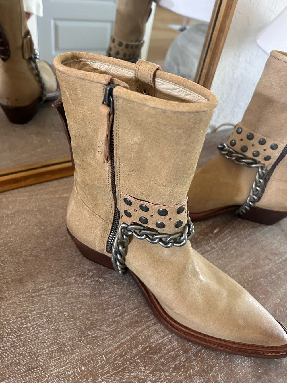 New Free People Aiden Chain Moto Boots Suede - Picture 6 of 8